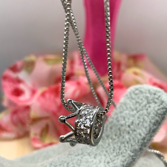Sterling Silver 925 CZ Crown Necklace - Picture 5 of 7